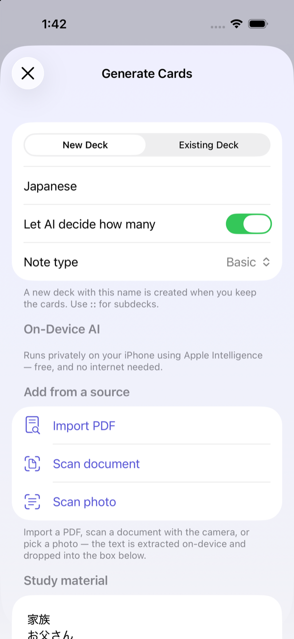 Generate cards with on-device AI